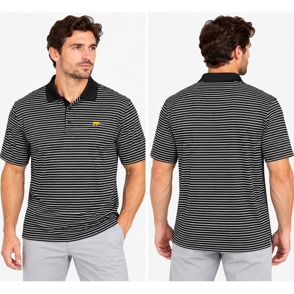 Jack Nicklaus Mens XL Black White Striped Golden Bear Golf Polo Shirt SU28597